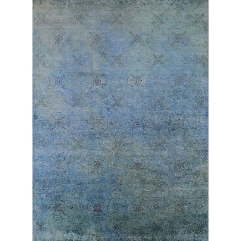 Tapis géométrique bleu / gris / vert, Rectangle 8 pi x 10 pi