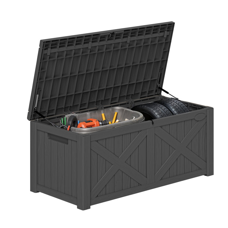 Edrosie Inc 56.2'' W 120 Gallons Water Resistant Resin Lockable Deck Box, Dark Gray