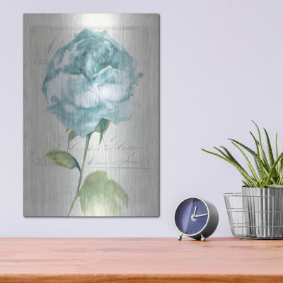 Art mural luxueux en métal «Antique Floral 2 Blue Vintage» par Wild Apple, 12 po x 16 po