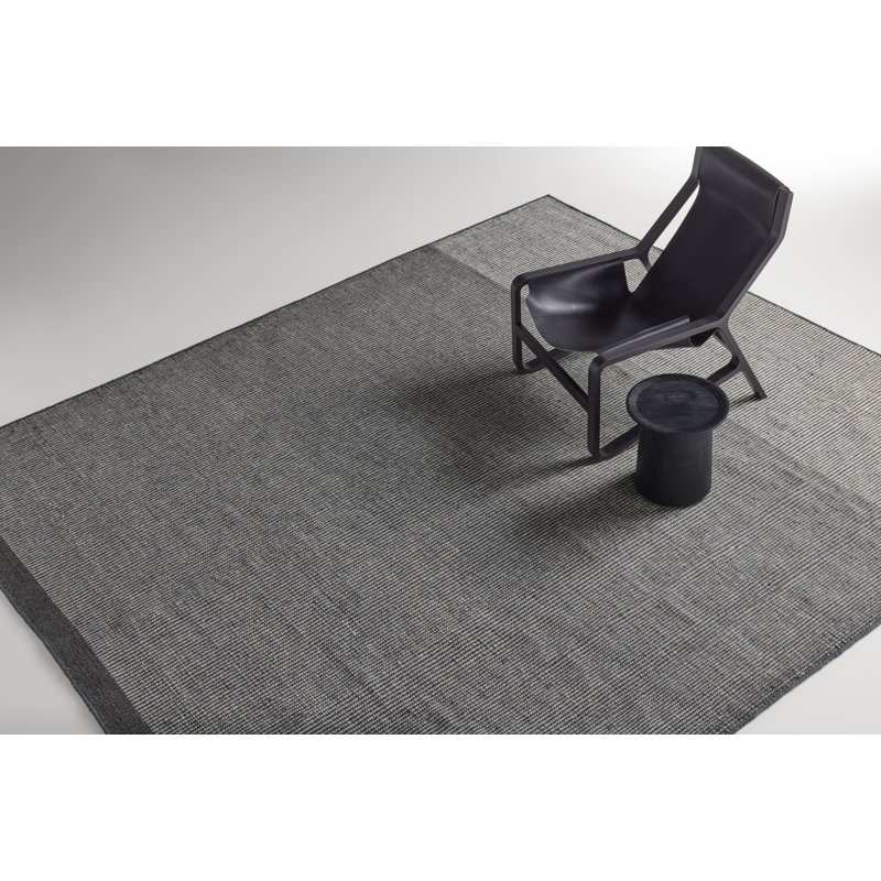 Bousta Wool Striped Area Rug in Black/Gray, Rectangle 8' x 10'