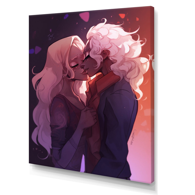 «Young Love» Couple, Kissing I, sur toile, Toile tendue, H 20 po x l 12 po x P 1 po