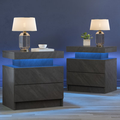 Led Nightstand Set Of 2 Bedside Table For Bedroom