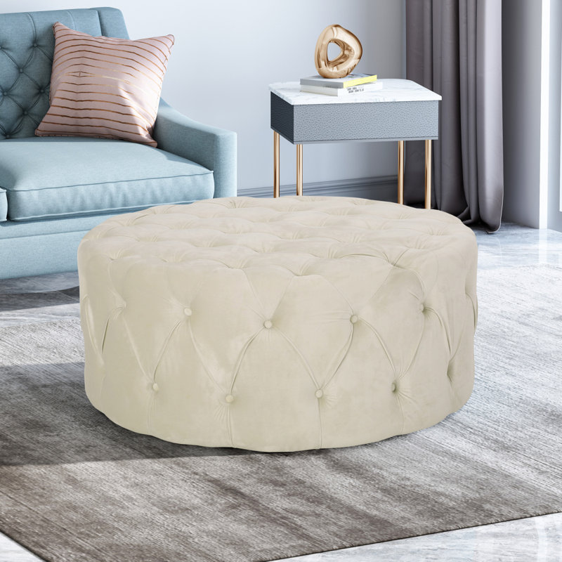 Table ronde avec repose-pieds et repose-pieds, Beige