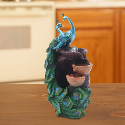 11" Creative Tabletop Water Fountain Peacock Art Feng Shui Fountain Decor