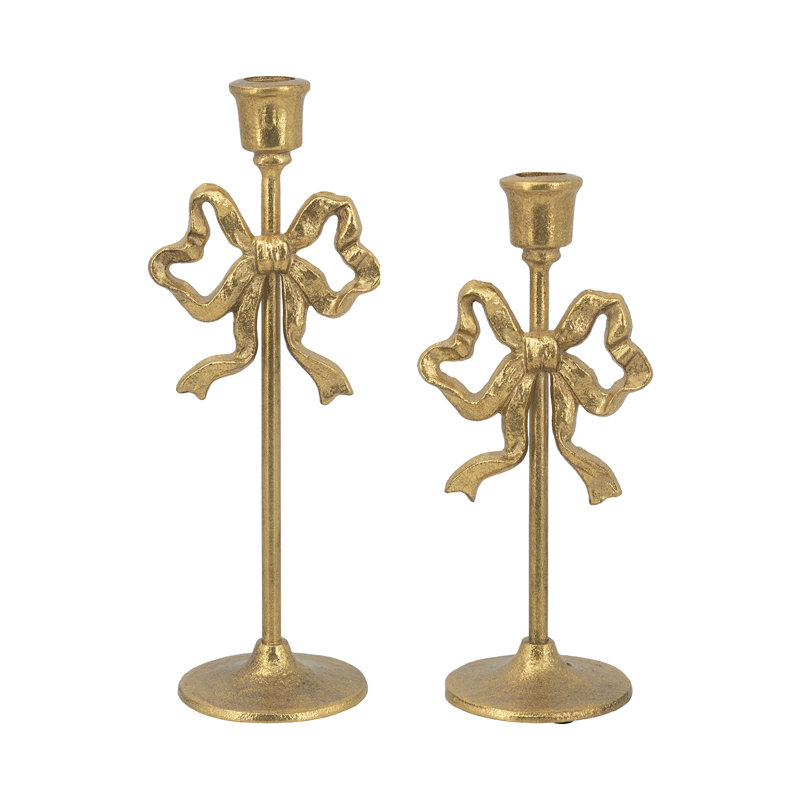 Markos 2-Piece Metal Bow Taper Candle Holder