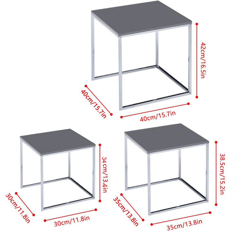 Chavira Sled Nesting Tables, Silver, Grey