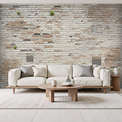Papier peint à peler et coller, brique rustique, briques blanches exposées, briques rouges, mousse verte, décorations murales, H 69 po x l 96 po, papier peint amovible en PVC, peintures murales auto-adhésives, décoration pour le salon de la chambre à coucher
