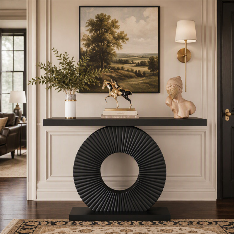 Canapé moderne en bois avec base géométrique, Brun et noir, Brun, Noir