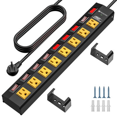 CRST 8 Outlet Heavy Duty Power Strip with Individual Switches Metal Power Strip Surge Protector with 6FT 14AWG Extension Cord and Mounting Bracket CRST 8 Outlet Heavy Duty Power Strip with Individual Switches Metal Power Strip Surge Protector with 6FT 14AWG Extension Cord and Mounting Bracket