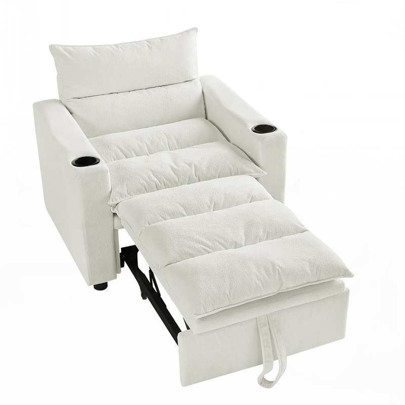 Velvet Fabric Convertible Chair Pullout Adjustable Sleeper, Beige