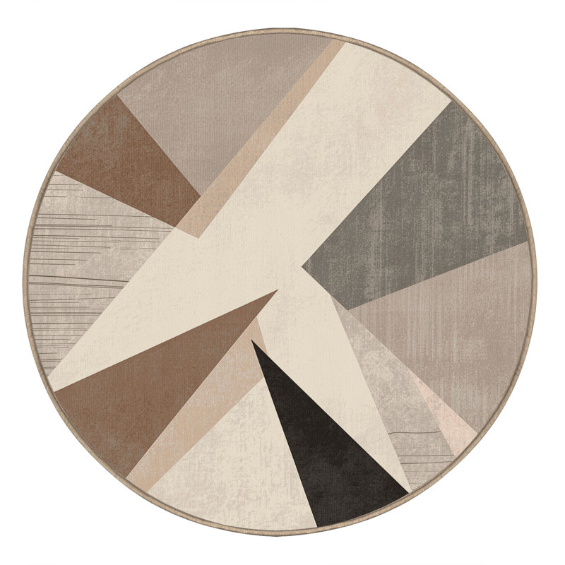 Machine Washable Peoro Modern & Contemporary Abstract Rug in Beige – Beige Binding, 4' Round