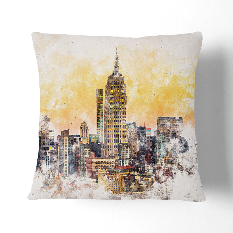 New York Skyline Cushion with Filling, 55cm H x 55cm W x 20cm D, White