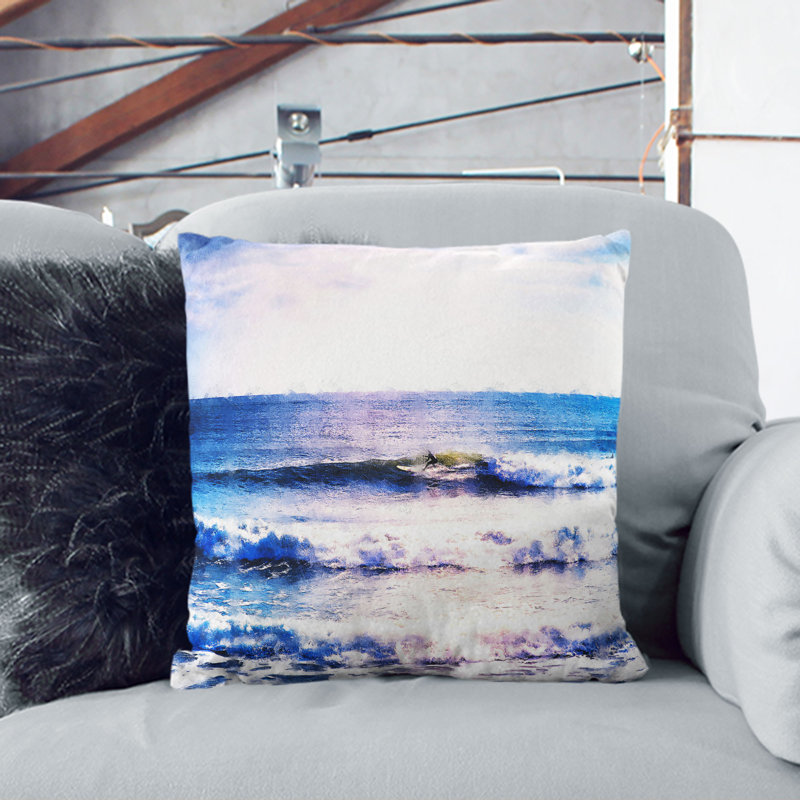 Surfing in Rhode Island Painting Cushion with Filling, 55cm H x 55cm W x 20cm D, Black