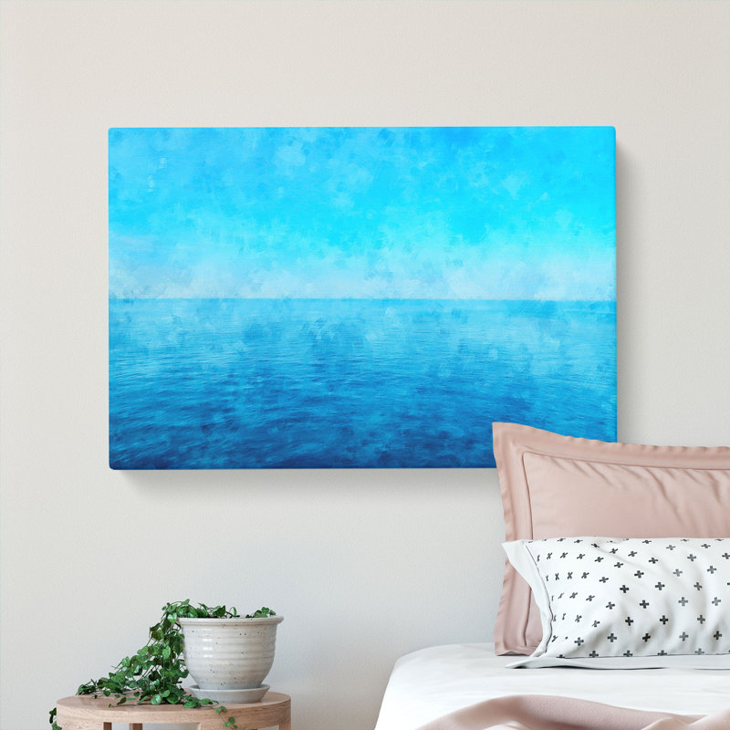 Blue Ocean Horizon Painting - Wrapped Canvas, 60cm H x 91cm W x 3cm D