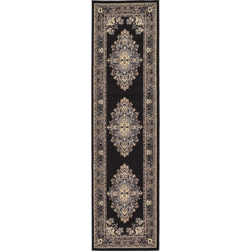 Balthrop Oriental Indoor Rug, Runner 2'7" x 10', Black