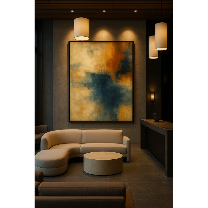 Golden Drift Framed Canvas Wall Art by Kasian Art Studio - Black Frame
