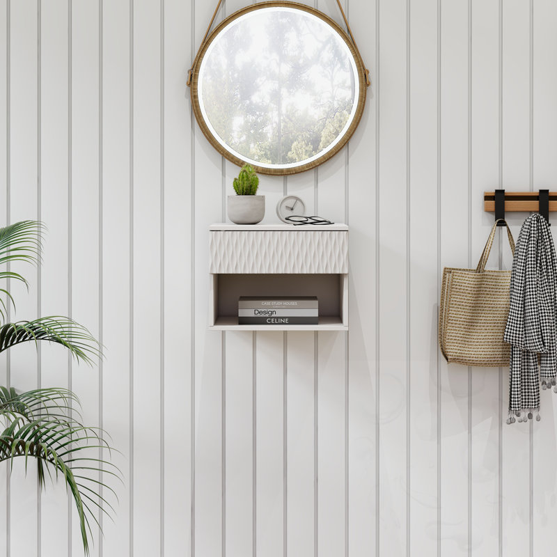 Ensemble de 2 tables de chevet murales avec tablette ouverte, Blanc ancien
