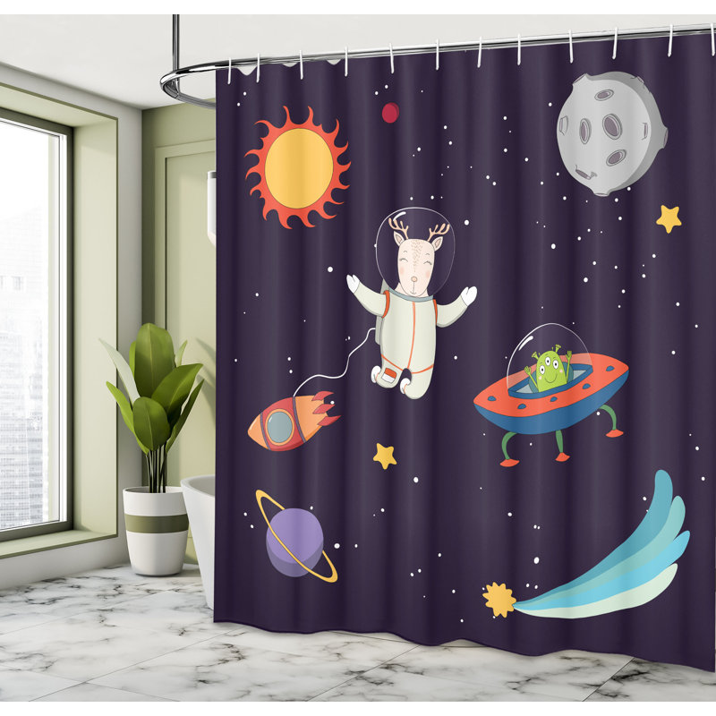 East Urban Home Explore Shower Curtain Astronaut Deer in Space, 75" H x 69" W