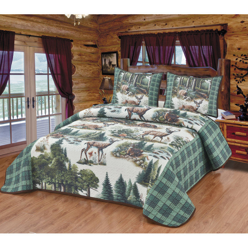 Ensemble de courtepointe avec 2 taies décoratives Deer Forest Heaven, Grand + 2 taies décoratives standard