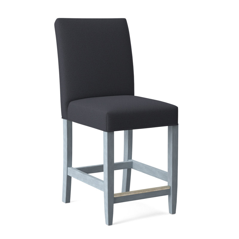 Manhattan Upholstered Stool with Solid Wood Frame, Green and Blue Stripe; 0252-54, Sea Glass Finish