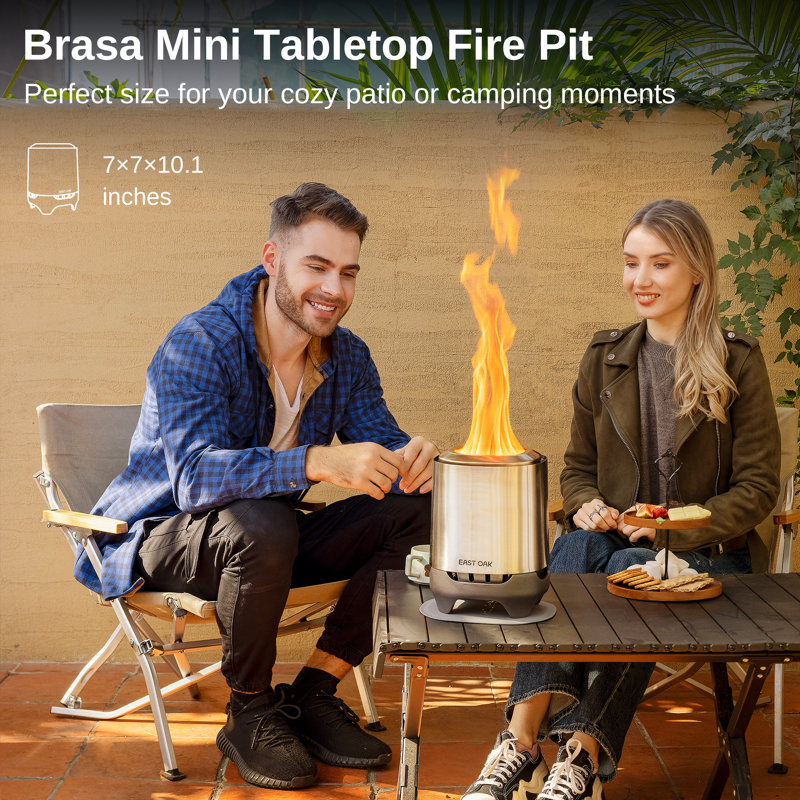 Silver Stainless Steel Mini Tabletop Fire Pit with Removable Ashtray