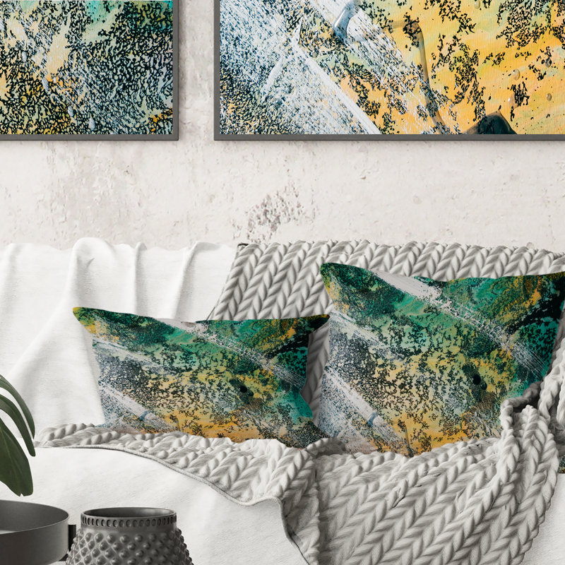 Coussin décoratif coloré avec encre bleue et jaune à alcool coloré, 16 po x 16 po