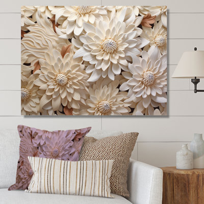 «Minimalisme Chrysanthemums White Floral Collage I», reproduction sur toile
