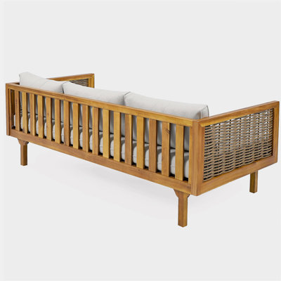CLAREMONT 3 SEATER DAYBED WITH RATTAN ARMS (LIGHT GREY CUSHION)