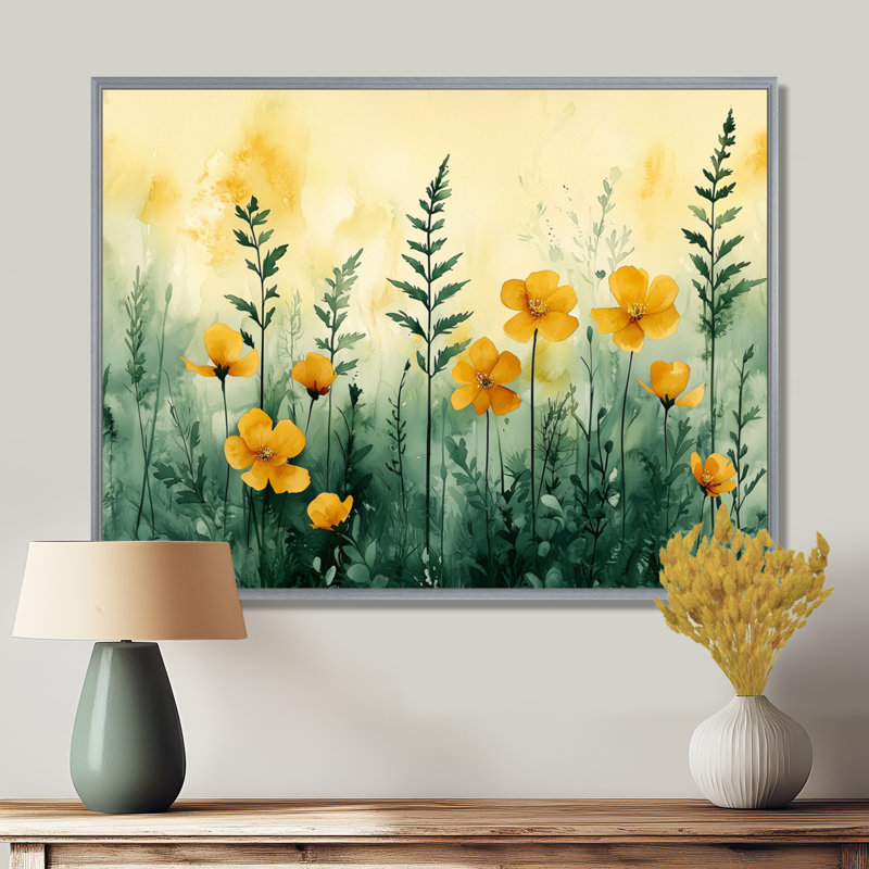 Dorethea Golden Glow of Ferns Tranquility On The Plains III - fougères, art mural, Argent argent, H 24 po x l 32 po