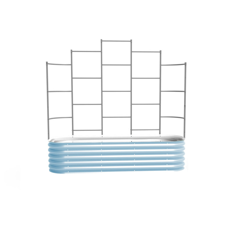 17" Tall 6 In 1 Modular Metal Outdoor Raised Garden Bed With Trellis, Sky Blue