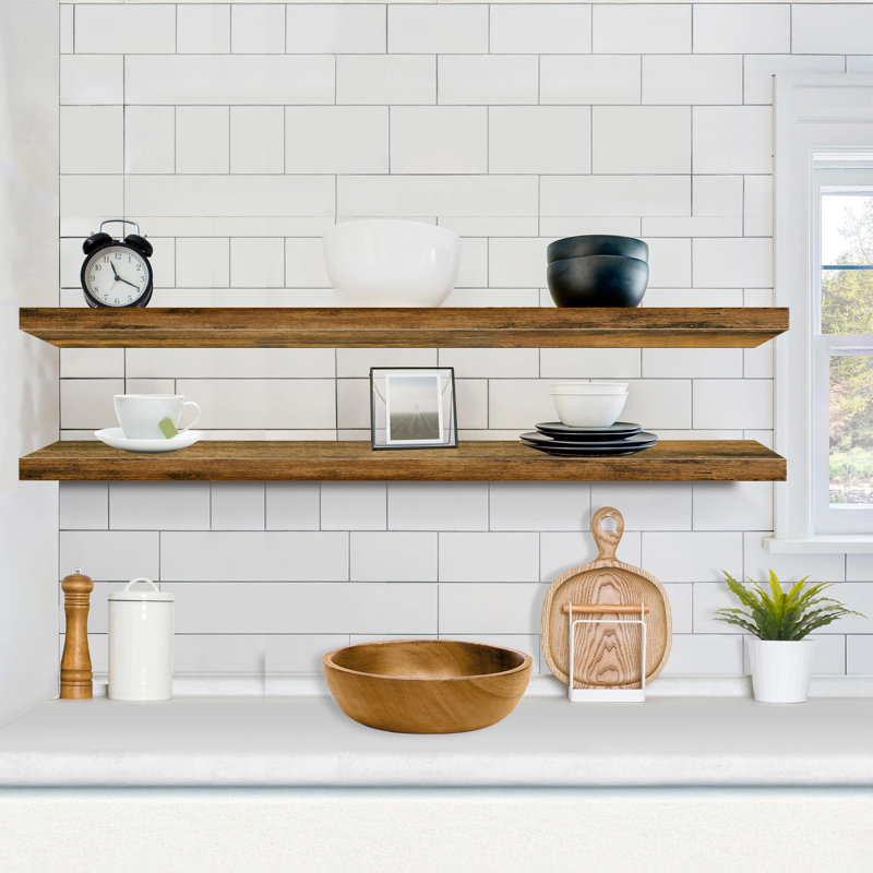 Sorbus Floating Shelves for Wall - 55 Inch Extra-Long Bathroom Shelves, Wall Decor for Bedroom, Kitchen, Living Room, Book Storage - Mounted Floating Shelf with Hidden Brackets (Brown, 2 Pack)