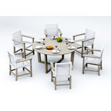 6 Seats 7 Pcs Grade-A Weathered Teak Wood Dining Set: 60" Sema Round Table And 6 Alsoi Arm Chairs #11AI3506