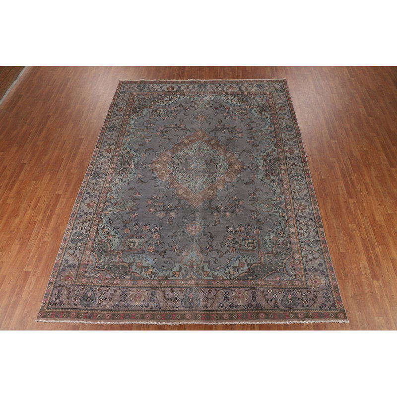 Tapis bleu à motif floral surteint 10 x 13