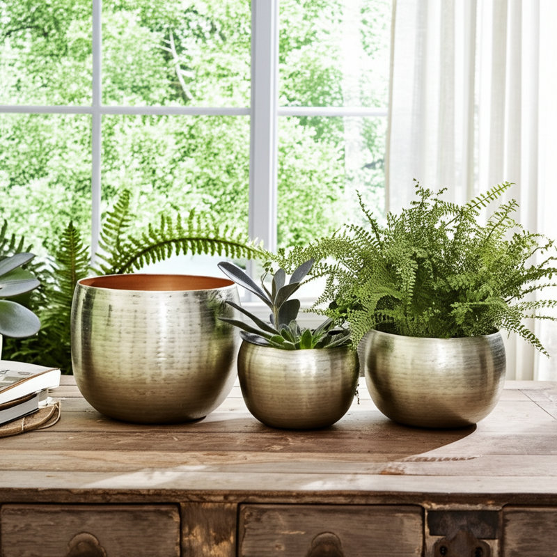 Modern Decorative Metal Planters With Contemporary Style For Garden Or Indoor Display, Versatile And Durable Accent Design Set Of 3