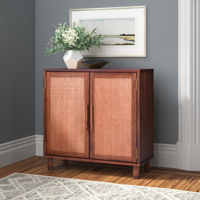 Delancey Brown 34" Wood and Rattan 2-Door Cabinet