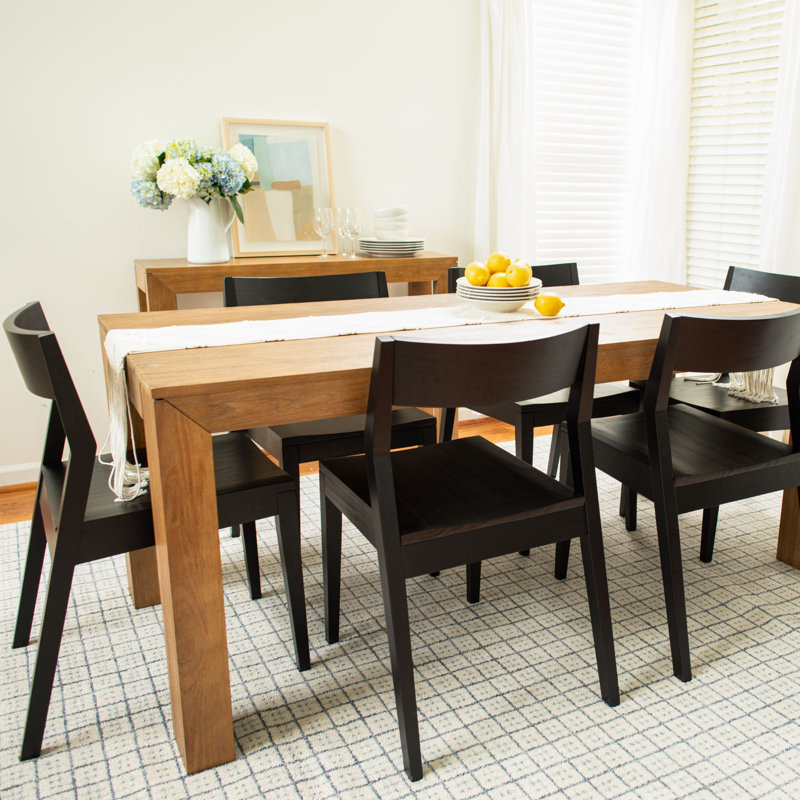 Ensemble de salle à manger en bois de pin massif pour 6 personnes Keissy, Pécan, Noir