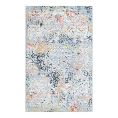 Tapis gris / bleu marine / taupe en polyester tissé à la machine Massie