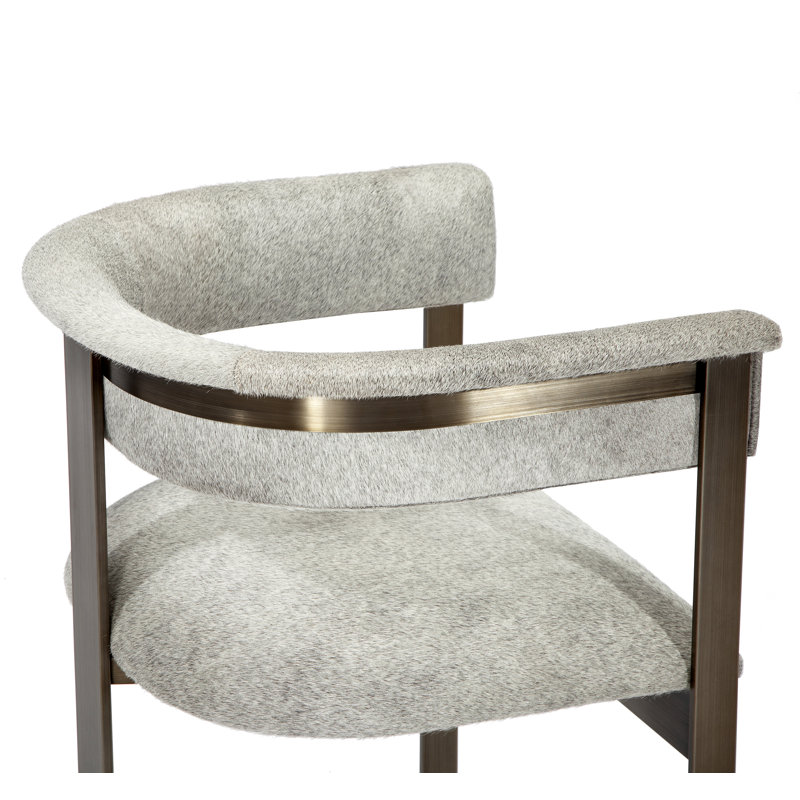 Darcy Upholstered Arm Chair, Antique Bronze, Genuine Leather Natural Gray