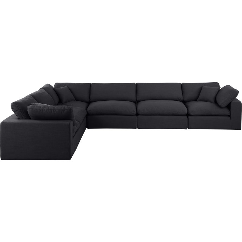Canapé modulaire 6 pièces rembourré, Tissu texturé en lin noir