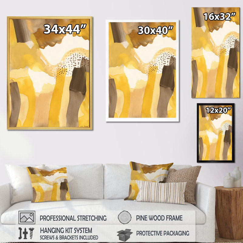 Moutarde, jaune, rêves rétro, aquarelle I - reproduction, Cadre simple blanc, H 32 po x l 16 po x P 1 po
