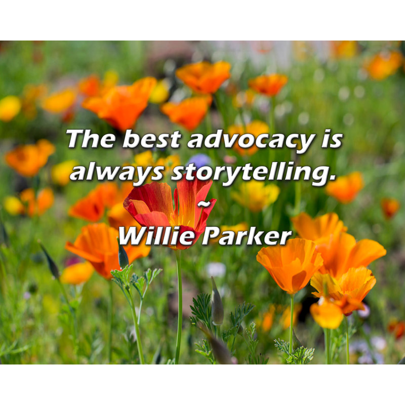 Willie Parker Quote: The best advocacy is always storytelling., 26" H x 32" W
