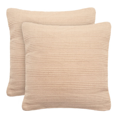 20X20” Pillow Covers, Set Of 2 - Solid Textured Stripe Woven Polyester Outdoor Throw Pillow Covers - 2 Covers, Beige