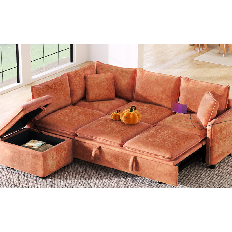 Orange avec rangement, 2 oreillers, prises de courant, ports - Option de siège confortable