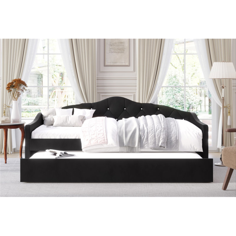 Lit de jour simple en velours avec couchette Caitronia, Noir