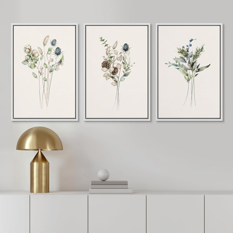 Bouquet de fleurs sauvages 3 pièces, Blanc, H 24 po x l 16 po x P 1,5 po