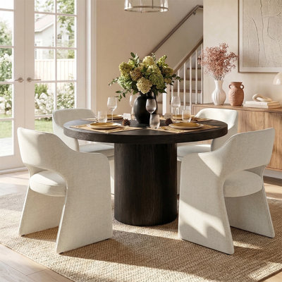 Ensemble de table de salle à manger pour 4 personnes avec table ronde en bois massif et 4 chaises rembourrées en tissu