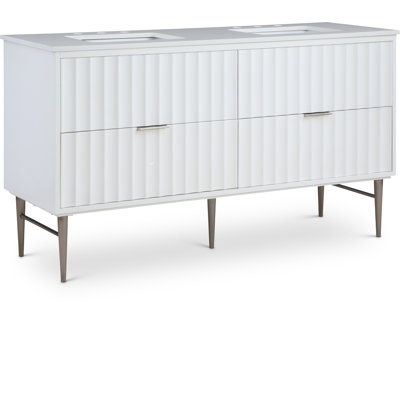 Mihai 60" Engineered Stone Top And Solid Wood Base Bathroom Vanity