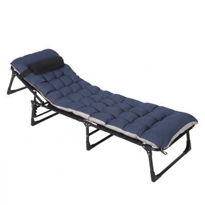 Blue Heavy-Duty Folding Cot Washable Cotton Mattress, 10-Second Setup Portable Camp Bed for Camping & Guests, 170cm