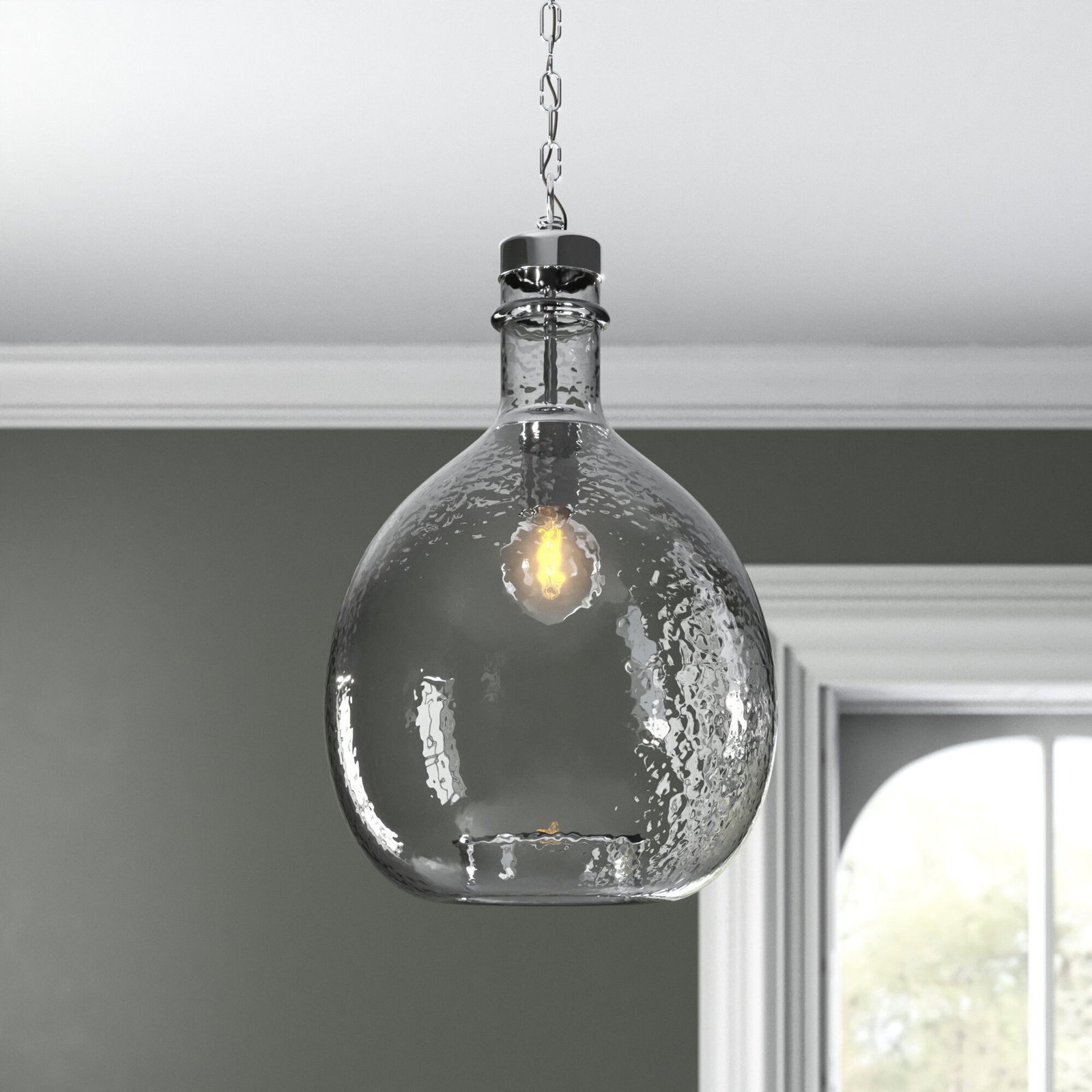 Rochester Single Light Glass Dimmable Pendant, Brushed Nickel