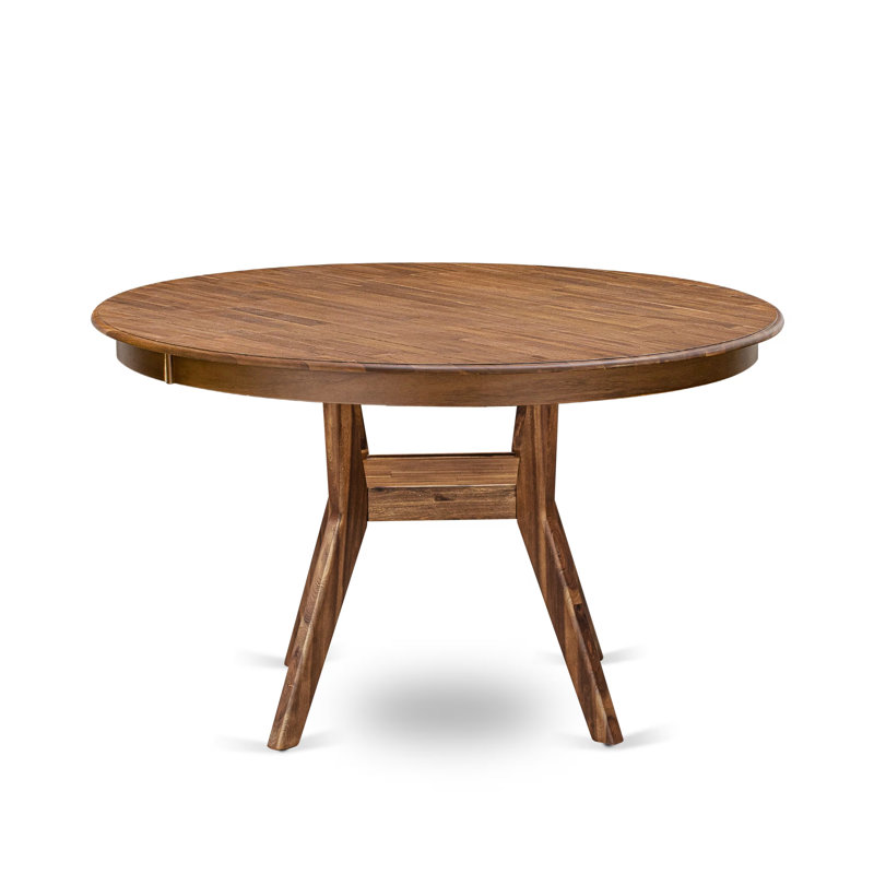 L'ensemble de salle à manger 7 pièces se compose d'une table de salle à manger à piédestal et de 6 chaises Parson en lin brun clair avec capitonnage à boutons - noyer antique